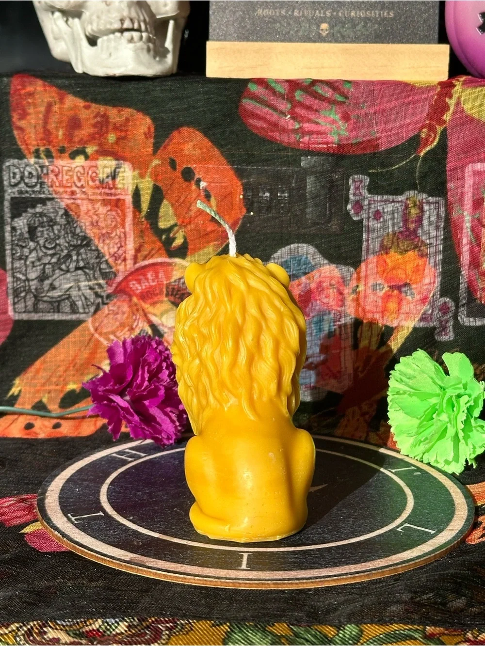 Handmade Lion Guardian Candle – Golden Lion with Human Face